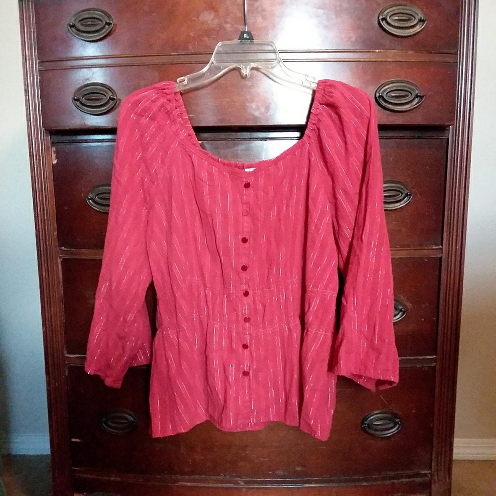 Cato Peasant Blouse with Gold Thread Stripes